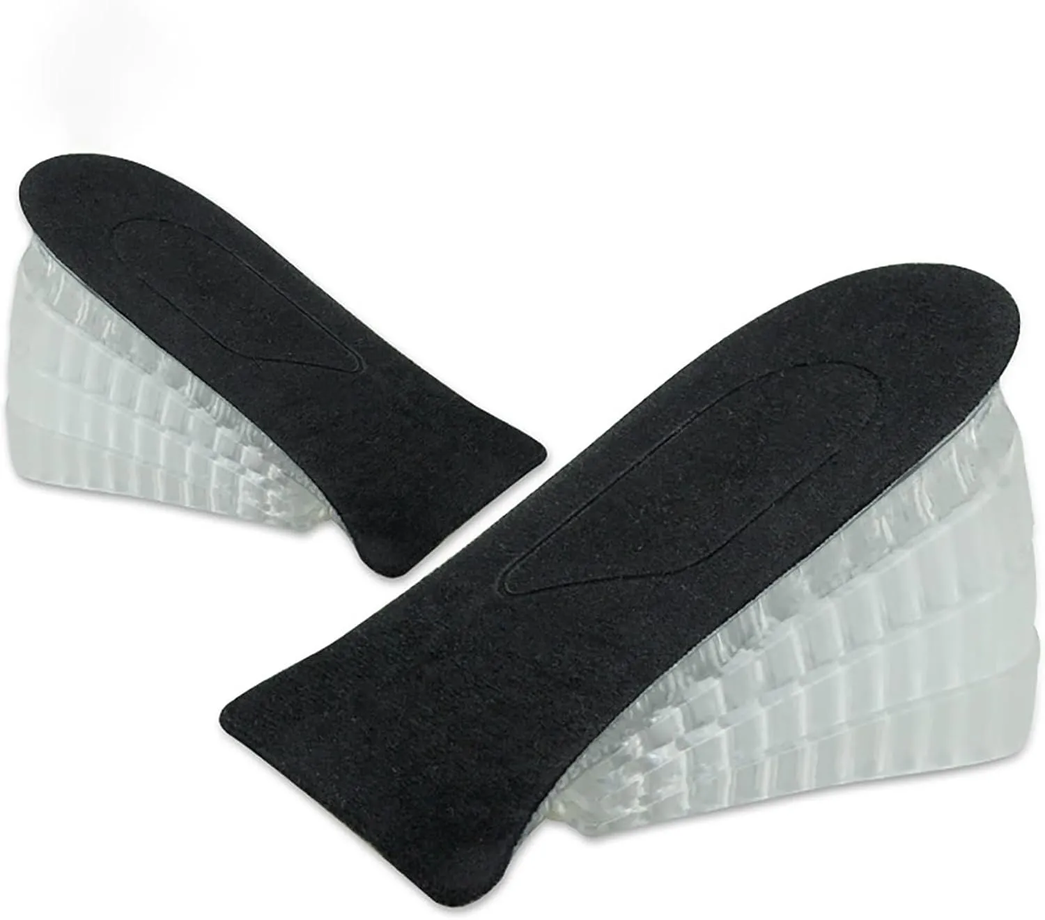 4-Layer Height Increase Insoles, Silicone Heel Cushion Inserts for Men and Women, Gel Heel Lift Inserts for Leg Length Discrepancy (Black, 6.5 CM)