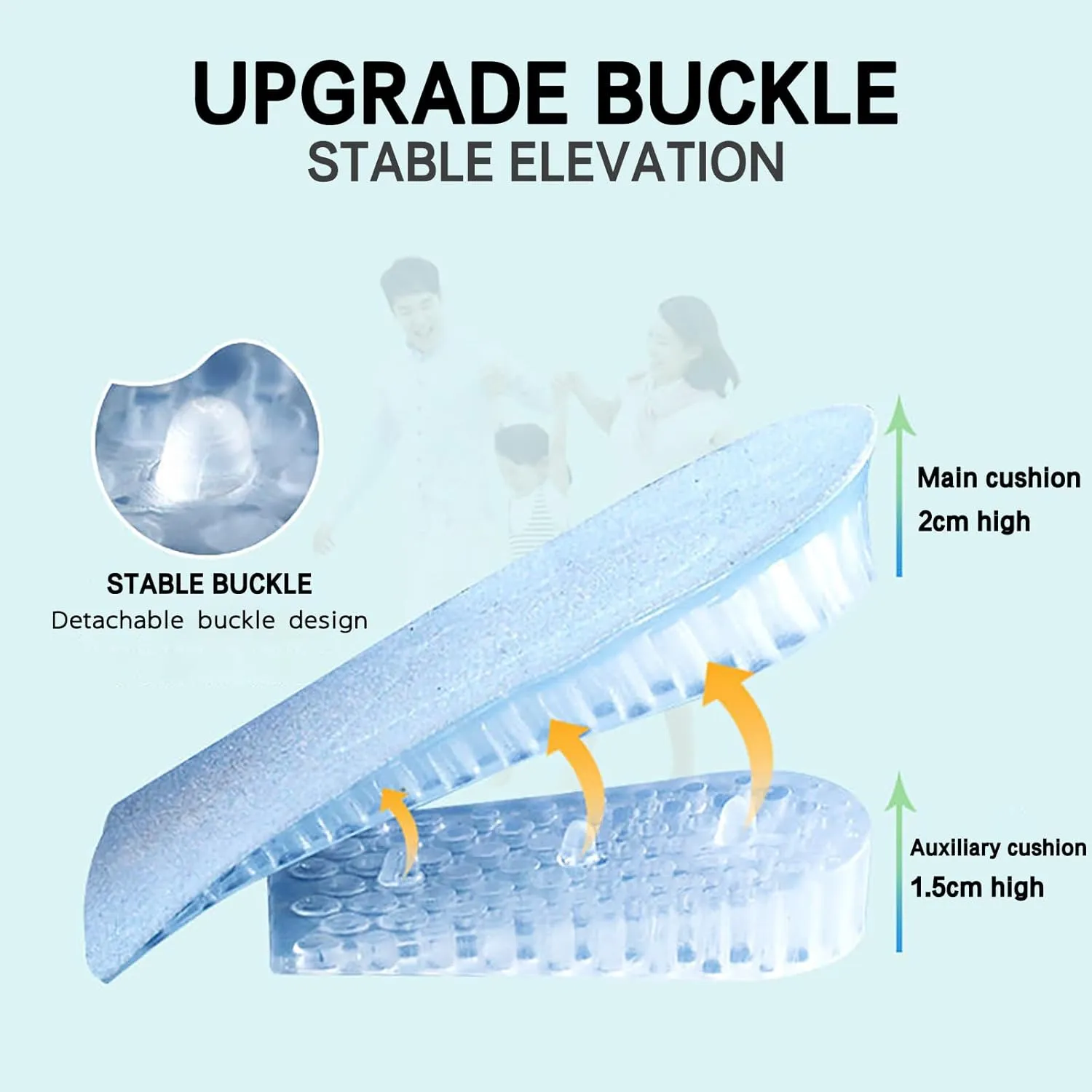 4-Layer Height Increase Insoles, Silicone Heel Cushion Inserts for Men and Women, Gel Heel Lift Inserts for Leg Length Discrepancy (Black, 6.5 CM)