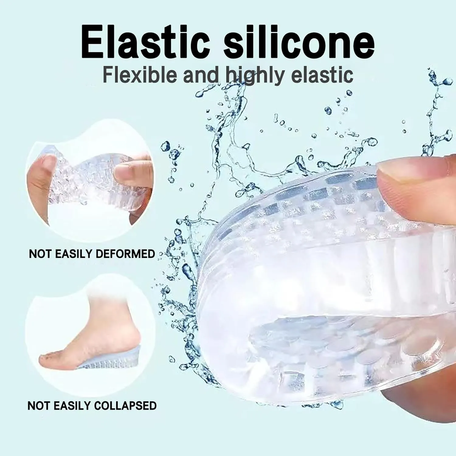 4-Layer Height Increase Insoles, Silicone Heel Cushion Inserts for Men and Women, Gel Heel Lift Inserts for Leg Length Discrepancy (Black, 6.5 CM)