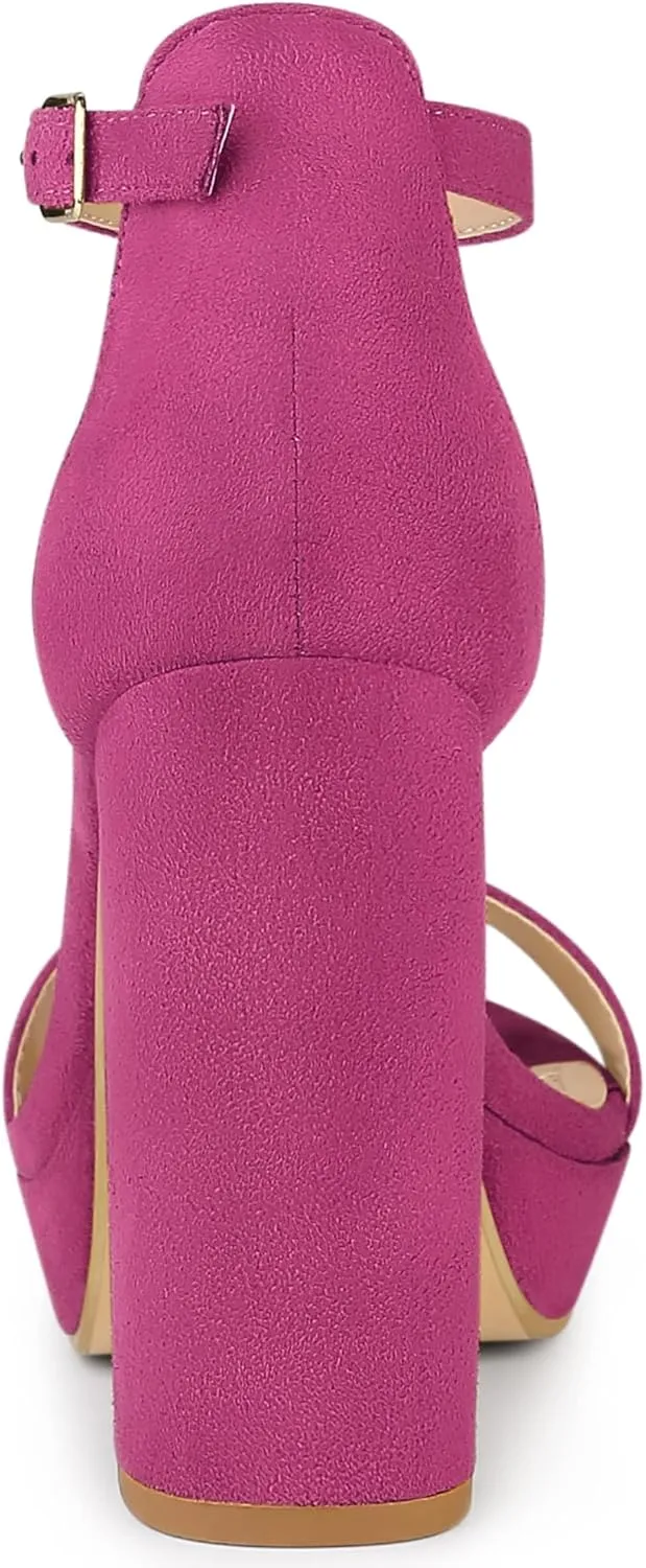 Allegra K Women's Ankle Strap Platform Chunky Heels Sandals