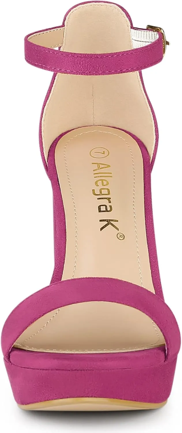Allegra K Women's Ankle Strap Platform Chunky Heels Sandals
