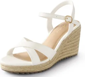 Ankis Wedge Sandals for Women, Espadrille Womens Wedge Sandals Comfortable Open Toe Cross Band Ankle Strap High Heel Wedges for Women Dressy Summer -3.4Inch