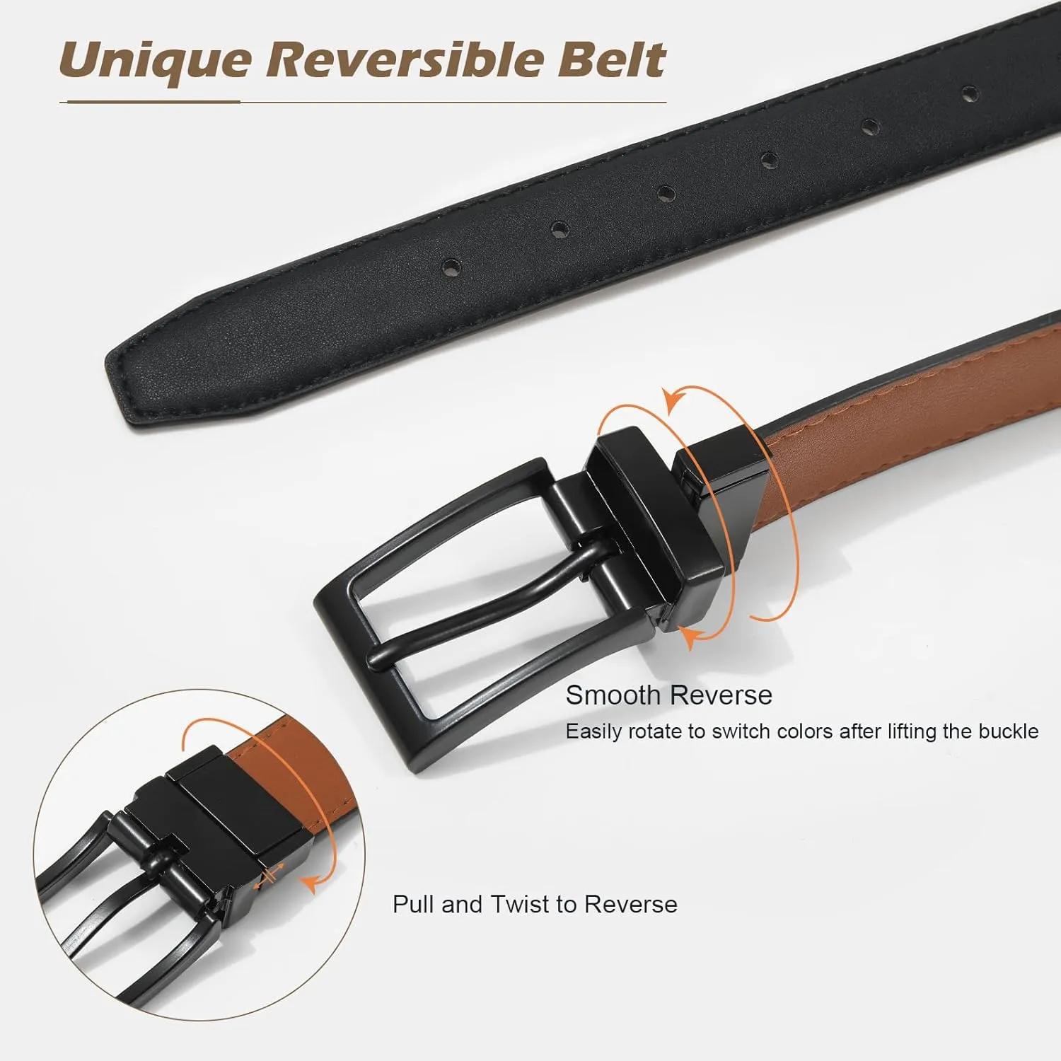 AWAYTR Reversible Kids Belts for Boys - Black and Brown Leather Belt for School Uniform Casual Jeans