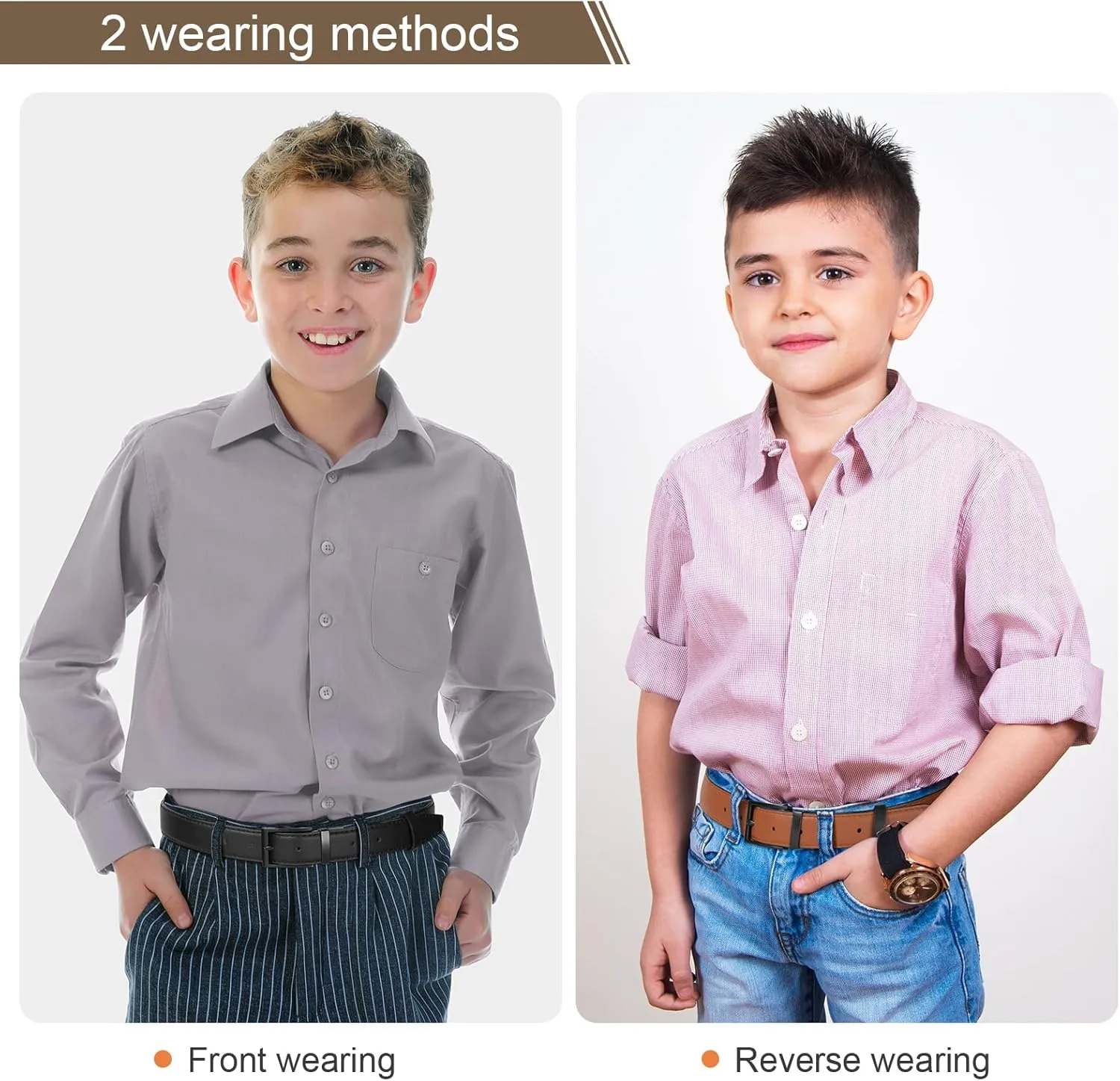AWAYTR Reversible Kids Belts for Boys - Black and Brown Leather Belt for School Uniform Casual Jeans