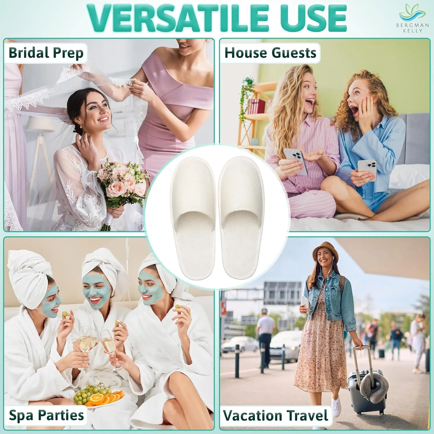 BERGMAN KELLY - Spa Slippers - Eco-Friendly & 100% Biodegradable Disposable Indoor House Slippers - Closed Toe House Shoes for Men & Women - Value Pack Hotel Indoor Shoes for Guests - Washable