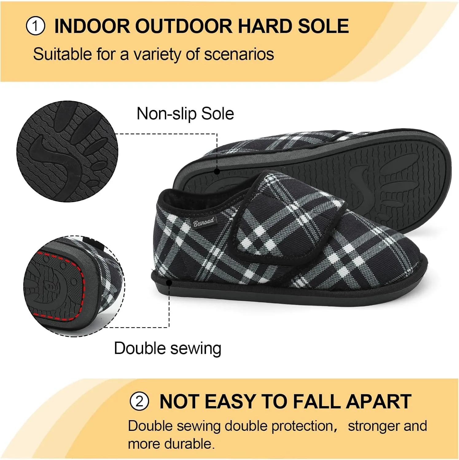 Besroad Womens Furry Memory Foam House Slippers Wide Diabetic Shoes Adjustable Bedroom Slippers Arthritis Edema Swollen House Shoes Indoor Outdoor