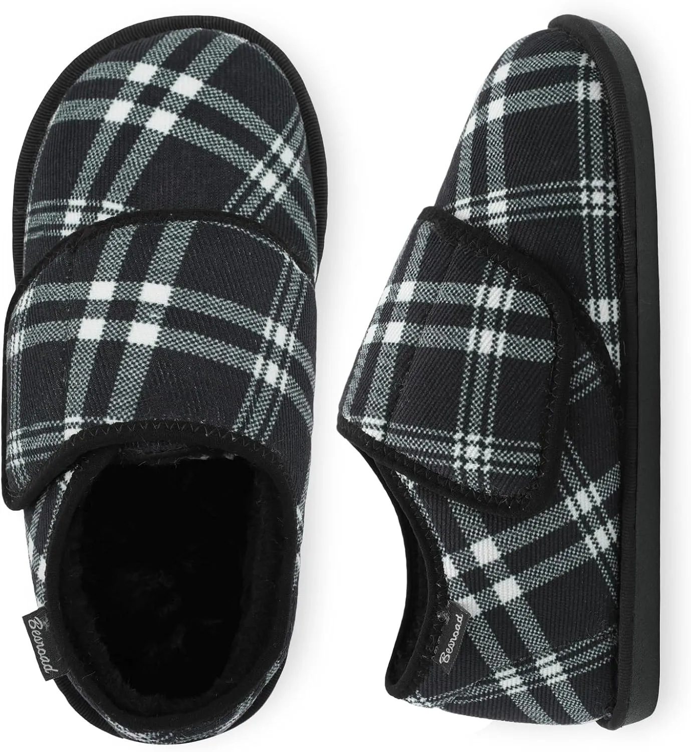 Besroad Womens Furry Memory Foam House Slippers Wide Diabetic Shoes Adjustable Bedroom Slippers Arthritis Edema Swollen House Shoes Indoor Outdoor