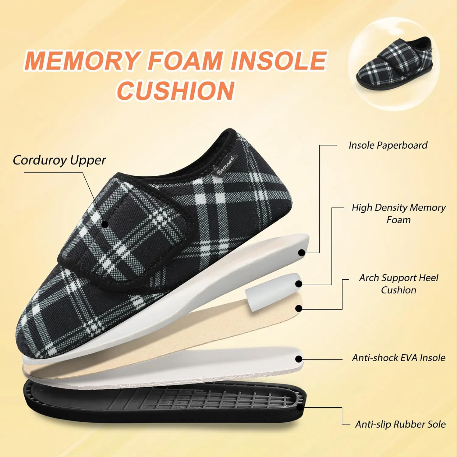 Besroad Womens Furry Memory Foam House Slippers Wide Diabetic Shoes Adjustable Bedroom Slippers Arthritis Edema Swollen House Shoes Indoor Outdoor
