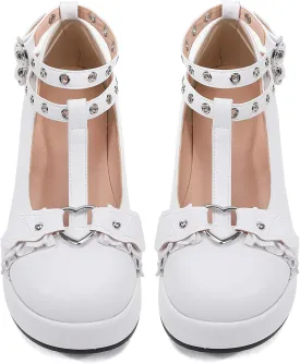 BYOMIGY Mary Jane Shoes Women Goth Platform Heels Chunky Heel Pumps with Ankle Strap Wedge Heels for Women