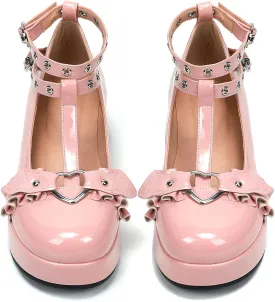BYOMIGY Mary Jane Shoes Women Goth Platform Heels Chunky Heel Pumps with Ankle Strap Wedge Heels for Women