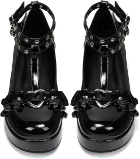 BYOMIGY Mary Jane Shoes Women Goth Platform Heels Chunky Heel Pumps with Ankle Strap Wedge Heels for Women