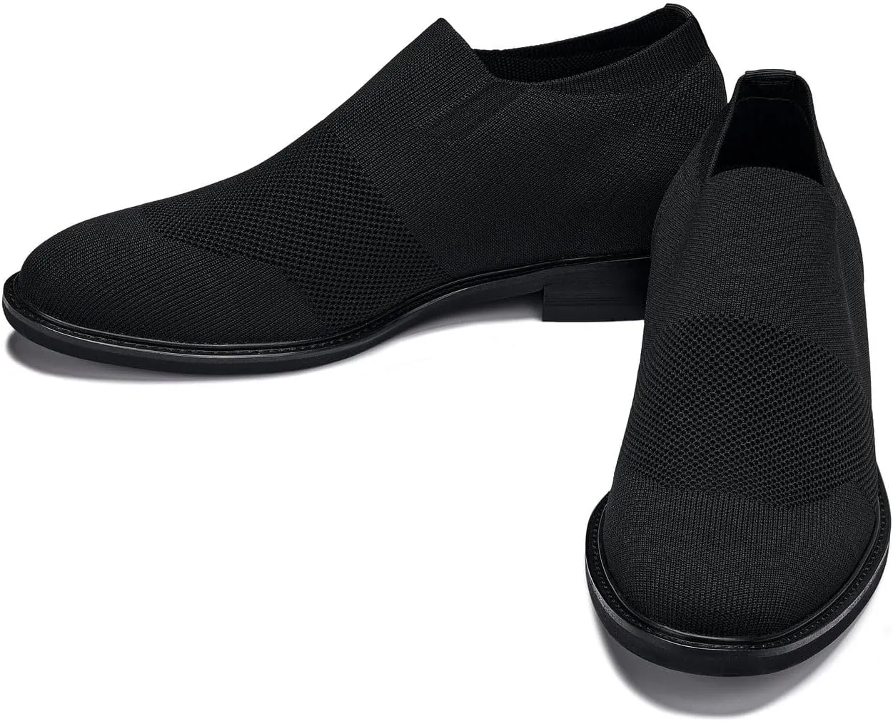 CALTO Men's Invisible Height Increasing Elevator Casual Shoes - Black/Black Sole Ultra Light-Weight Slip-on Knitted Business Dressy Casual Shoes - 2.4 Inches Taller - X1541 - Size 8 D(M) US