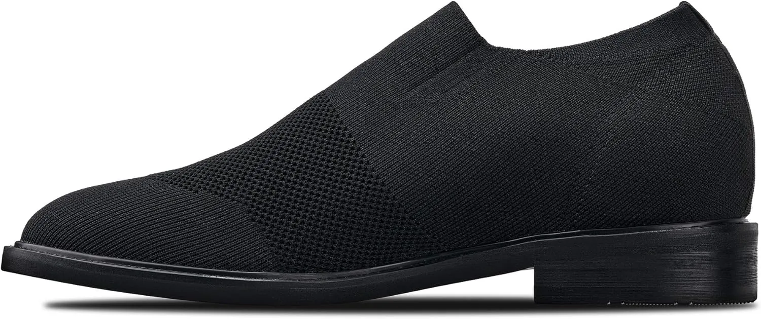 CALTO Men's Invisible Height Increasing Elevator Casual Shoes - Black/Black Sole Ultra Light-Weight Slip-on Knitted Business Dressy Casual Shoes - 2.4 Inches Taller - X1541 - Size 8 D(M) US