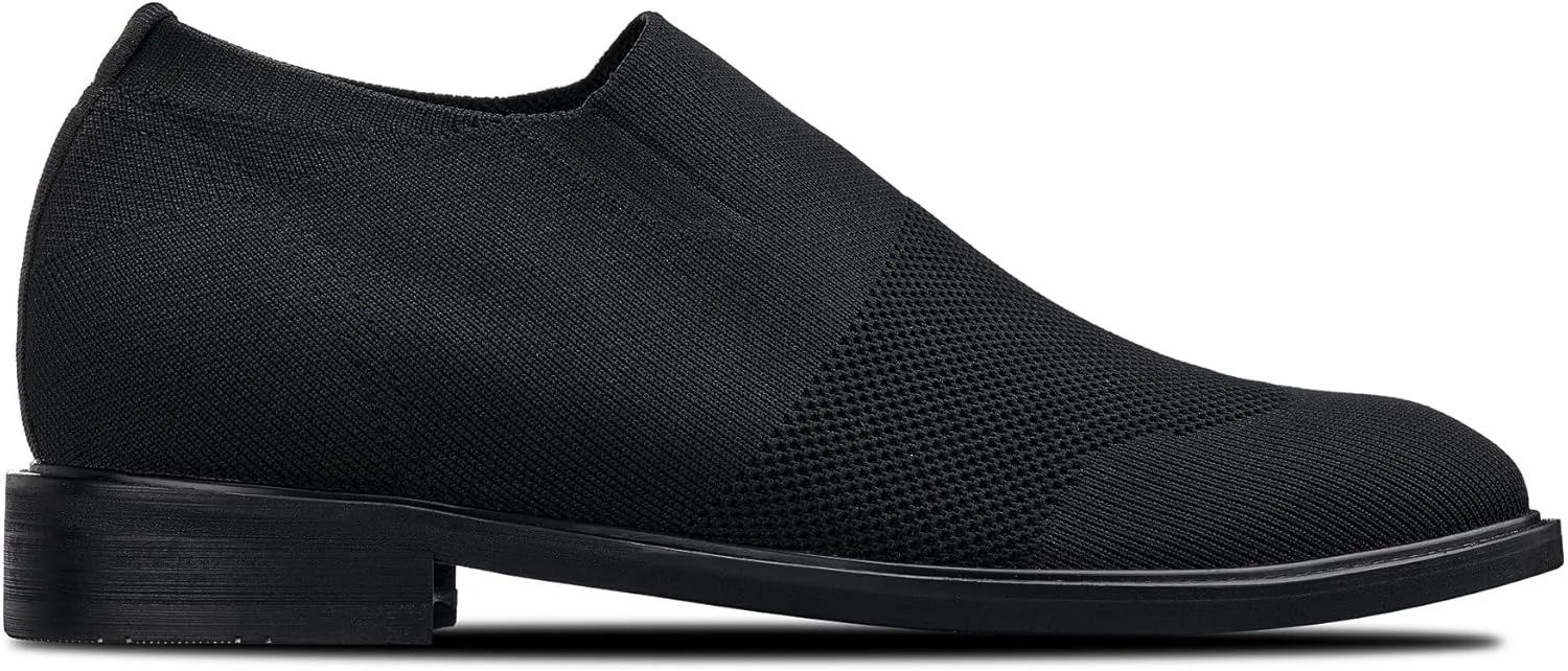 CALTO Men's Invisible Height Increasing Elevator Casual Shoes - Black/Black Sole Ultra Light-Weight Slip-on Knitted Business Dressy Casual Shoes - 2.4 Inches Taller - X1541 - Size 8 D(M) US
