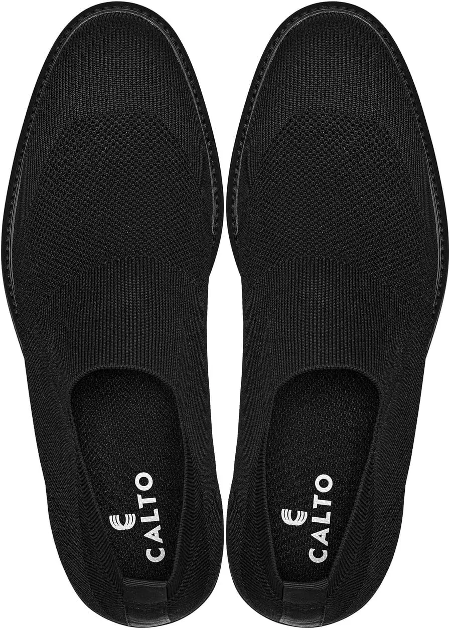 CALTO Men's Invisible Height Increasing Elevator Casual Shoes - Black/Black Sole Ultra Light-Weight Slip-on Knitted Business Dressy Casual Shoes - 2.4 Inches Taller - X1541 - Size 8 D(M) US