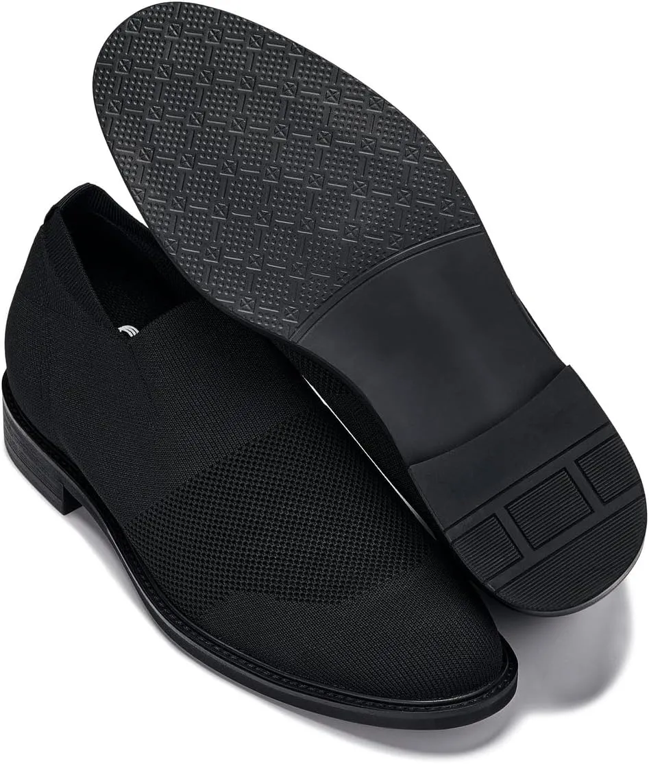 CALTO Men's Invisible Height Increasing Elevator Casual Shoes - Black/Black Sole Ultra Light-Weight Slip-on Knitted Business Dressy Casual Shoes - 2.4 Inches Taller - X1541 - Size 8 D(M) US