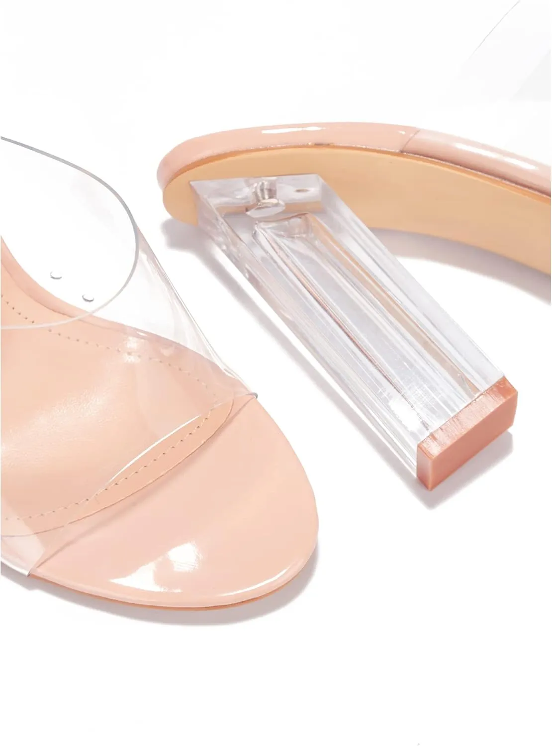 Cape Robbin Fusion Clear Chunky Block High Heels for Women, Transparent Booties for Women