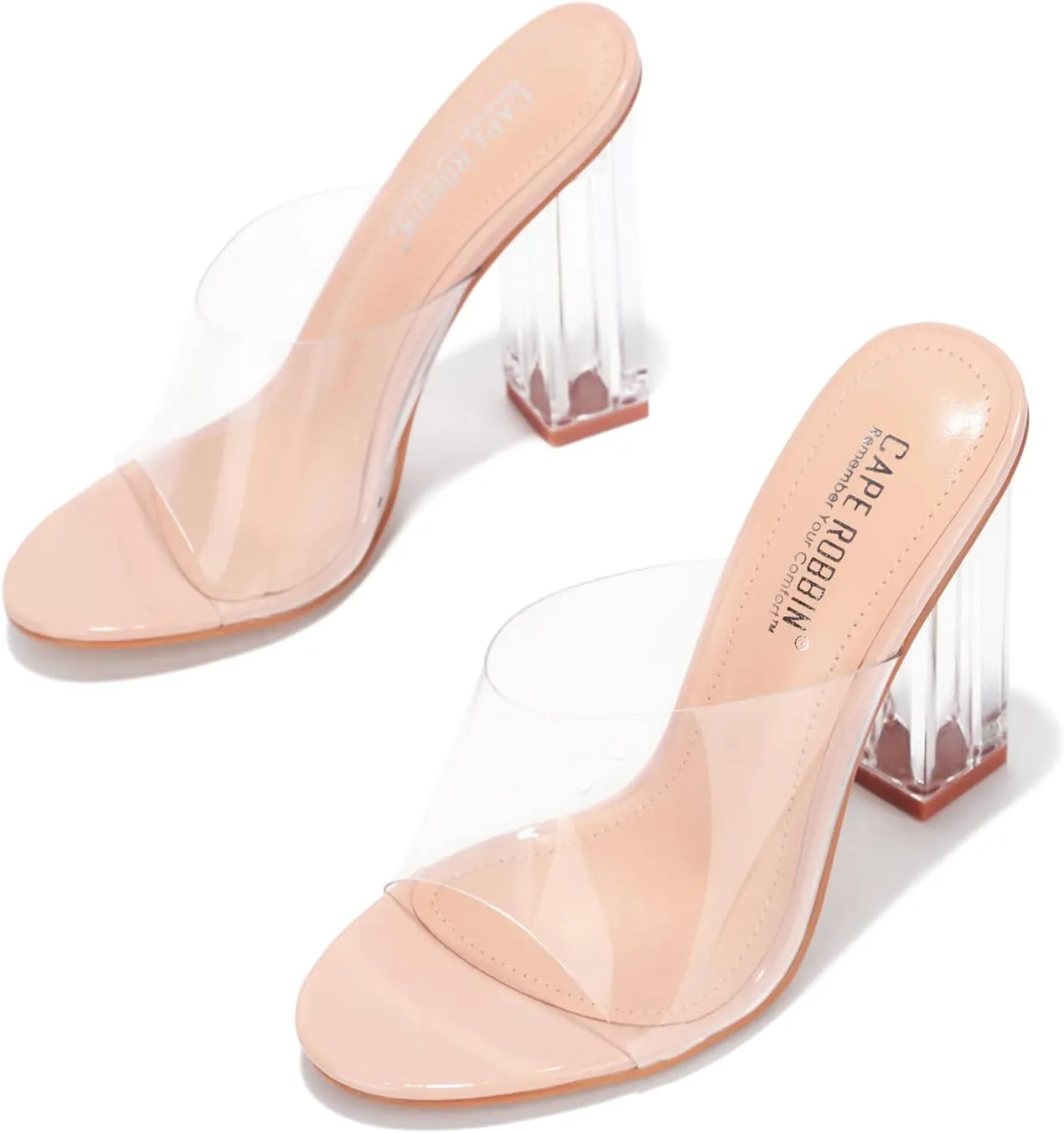 Cape Robbin Fusion Clear Chunky Block High Heels for Women, Transparent Booties for Women