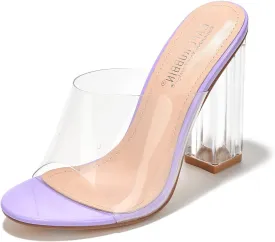 Cape Robbin Fusion Clear Chunky Block High Heels for Women, Transparent Booties for Women
