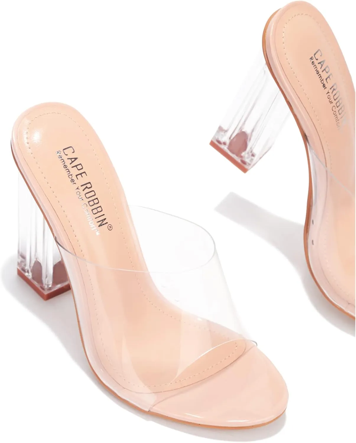 Cape Robbin Fusion Clear Chunky Block High Heels for Women, Transparent Booties for Women
