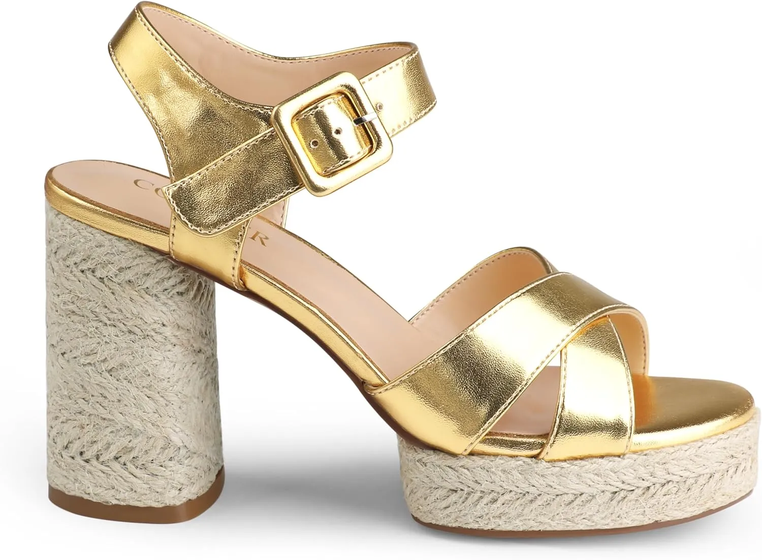 COLETER Women's Platform Chunky Heels Ankle Strap Espadrille Block Heeled Sandals