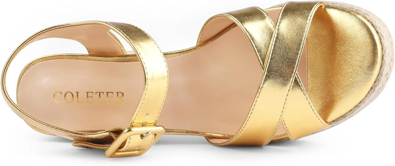 COLETER Women's Platform Chunky Heels Ankle Strap Espadrille Block Heeled Sandals