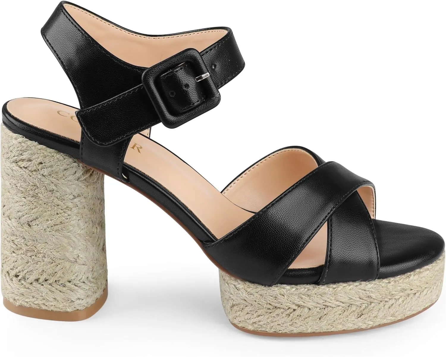 COLETER Women's Platform Chunky Heels Ankle Strap Espadrille Block Heeled Sandals