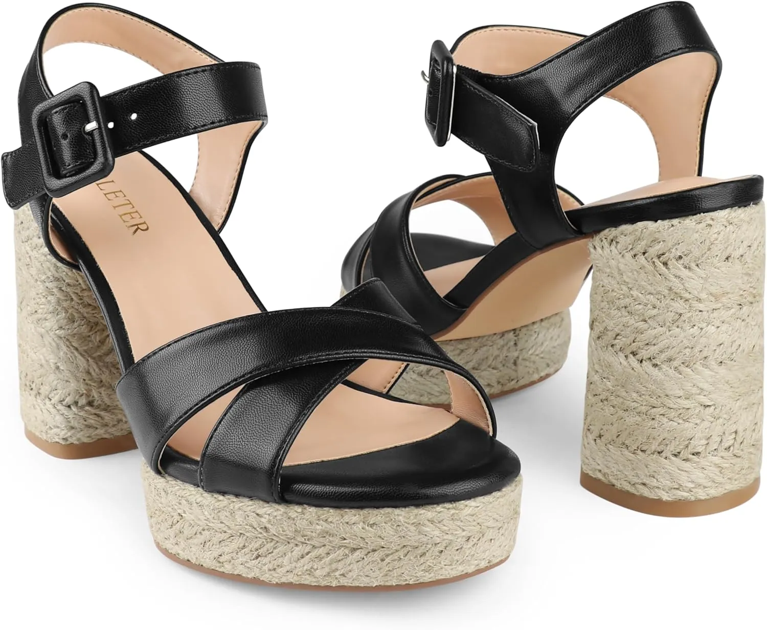 COLETER Women's Platform Chunky Heels Ankle Strap Espadrille Block Heeled Sandals