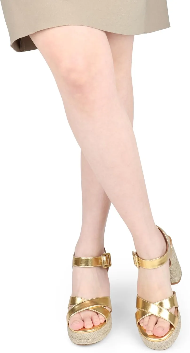 COLETER Women's Platform Chunky Heels Ankle Strap Espadrille Block Heeled Sandals
