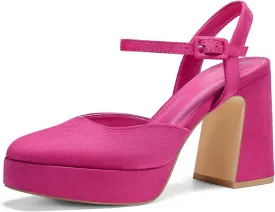 Coutgo Women's Chunky Platform High Heels Closed Toe Ankle Strap Pumps Wedding Party Dress Shoes