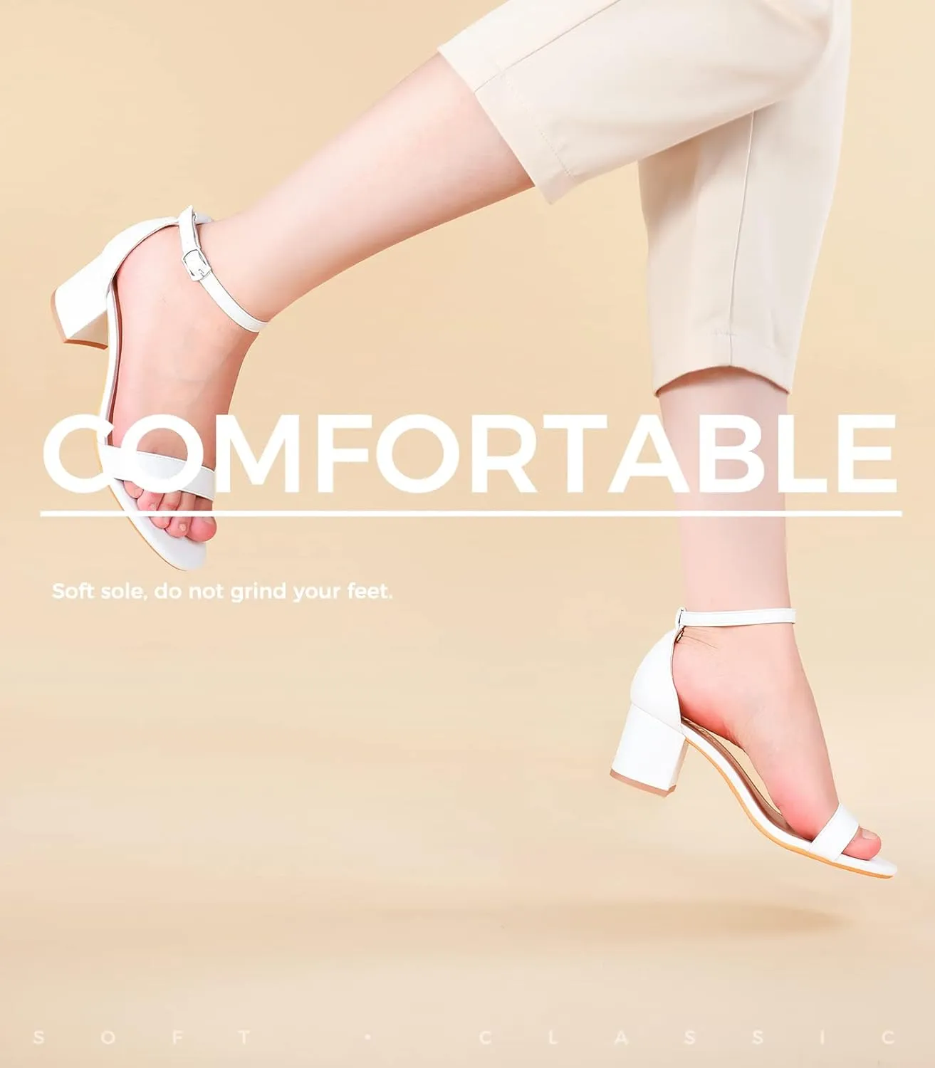 ElElax Nude Black Silver Heels for Women Chunky - Strappy Sandals Chunky Pumps Low Open Toe Block Heels for Daily Wear Wedding 2.25inches Standard Size