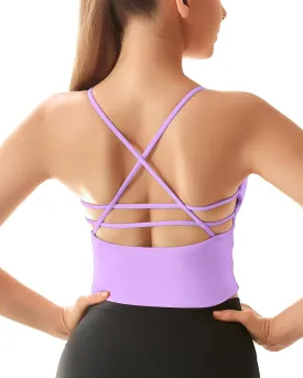 Everrysea Women Longline Sports Bra Strappy Open Back Workout Tank Tops Built in Bra Cross Activewear Yoga Shirts Fitness Gym