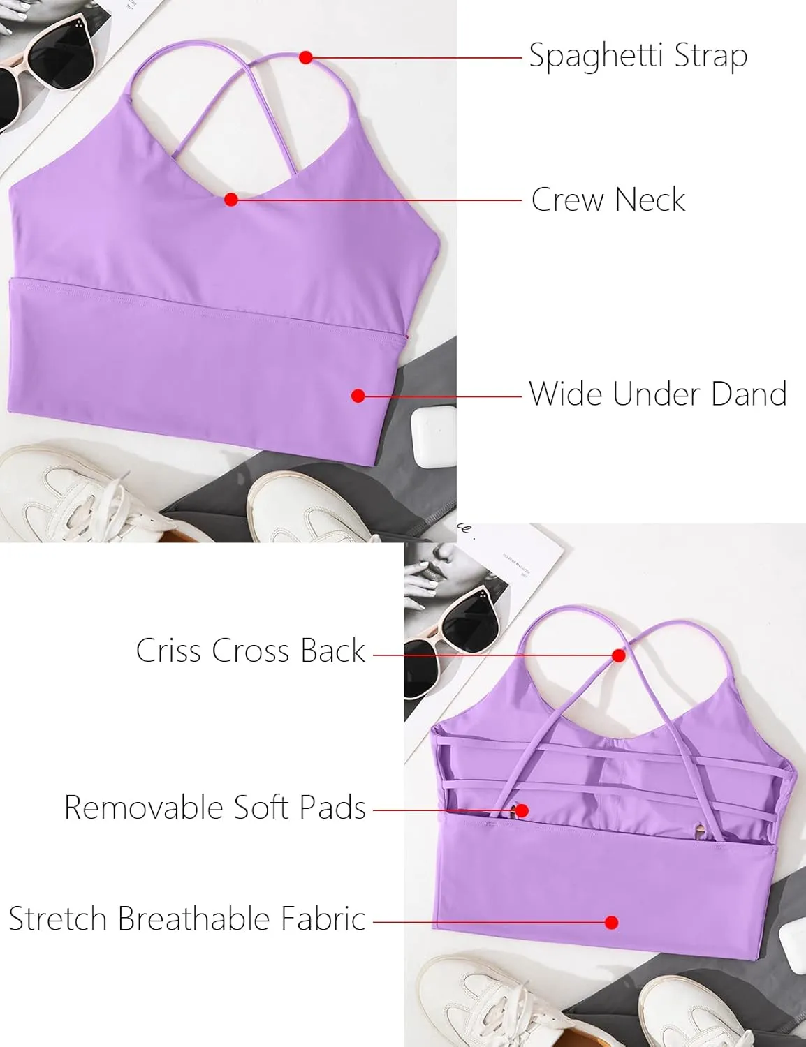 Everrysea Women Longline Sports Bra Strappy Open Back Workout Tank Tops Built in Bra Cross Activewear Yoga Shirts Fitness Gym