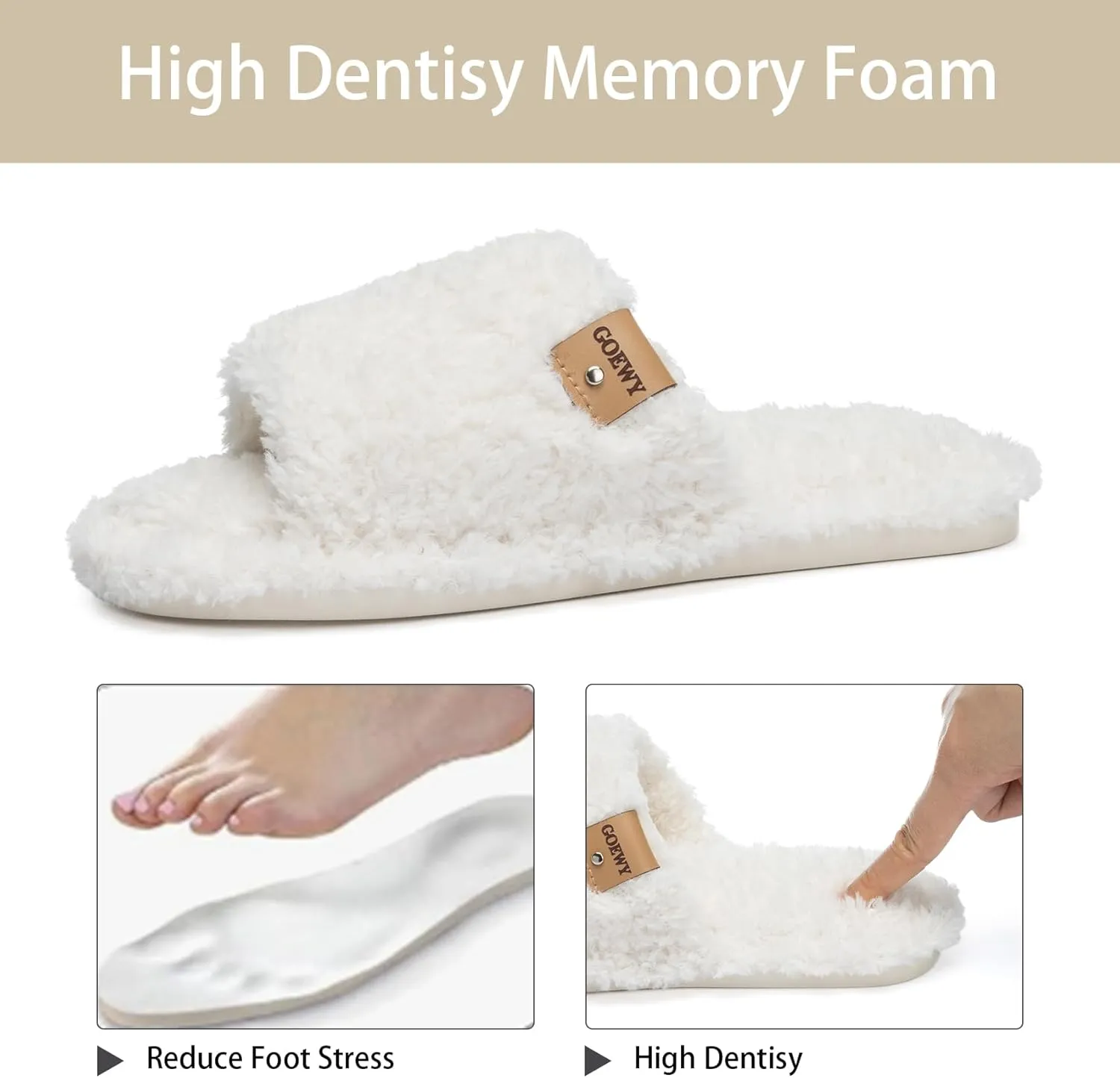 Fuzzy Open Toe Slippers for Women Indoor Cozy Memory Foam Slip On House Slides Shoes Gifts for Womens Her Mom