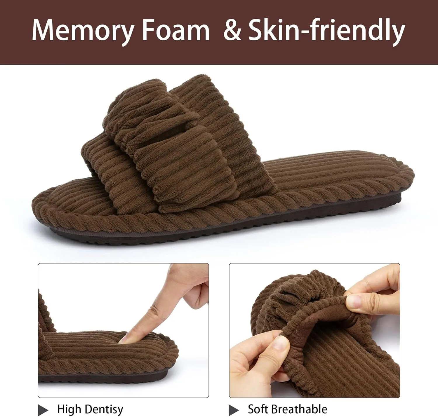 Fuzzy Open Toe Slippers for Women Indoor Cozy Memory Foam Slip On House Slides Shoes Gifts for Womens Her Mom