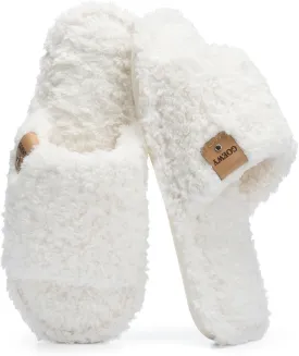Fuzzy Open Toe Slippers for Women Indoor Cozy Memory Foam Slip On House Slides Shoes Gifts for Womens Her Mom