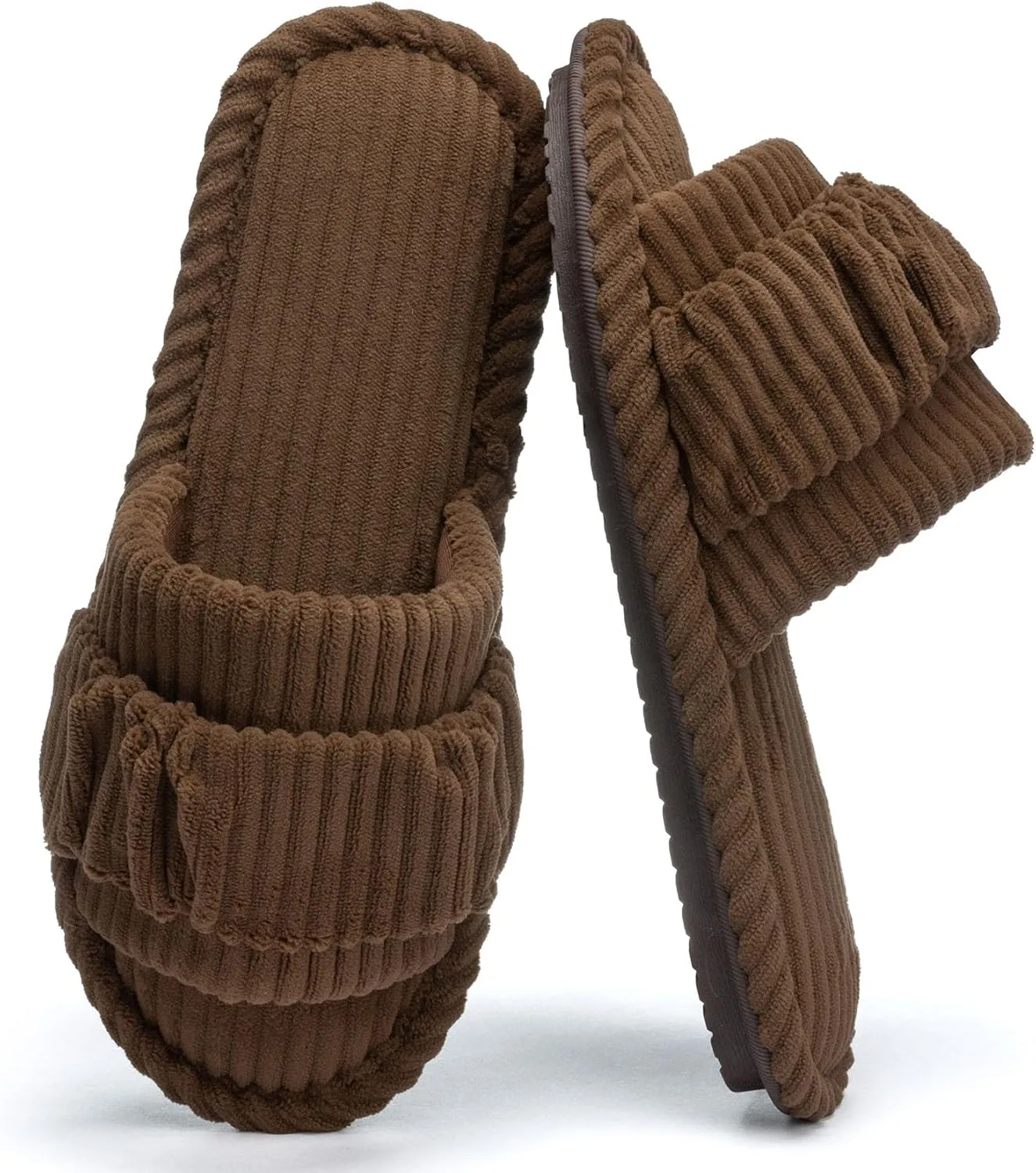 Fuzzy Open Toe Slippers for Women Indoor Cozy Memory Foam Slip On House Slides Shoes Gifts for Womens Her Mom