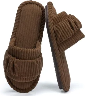 Fuzzy Open Toe Slippers for Women Indoor Cozy Memory Foam Slip On House Slides Shoes Gifts for Womens Her Mom