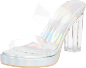 Heels Charm Women's Platform Heels Clear Chunky Block Heeled Sandals Open Toe Two Strap Slip On Block High Heel Sandal Dress Dancing Sandals Daily Work Party Shoes