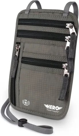 HERO Neck Wallet, RFID Blocking Passport Holder, Easy to Conceal Travel Pouch