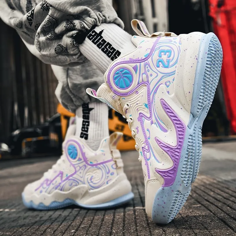 High Top Basketball Shoes Men Shoes Women Shoes Non-Slip Breathable Outdoor Shoes Fashion Graffiti Training Shoes Volleyball Shoes
