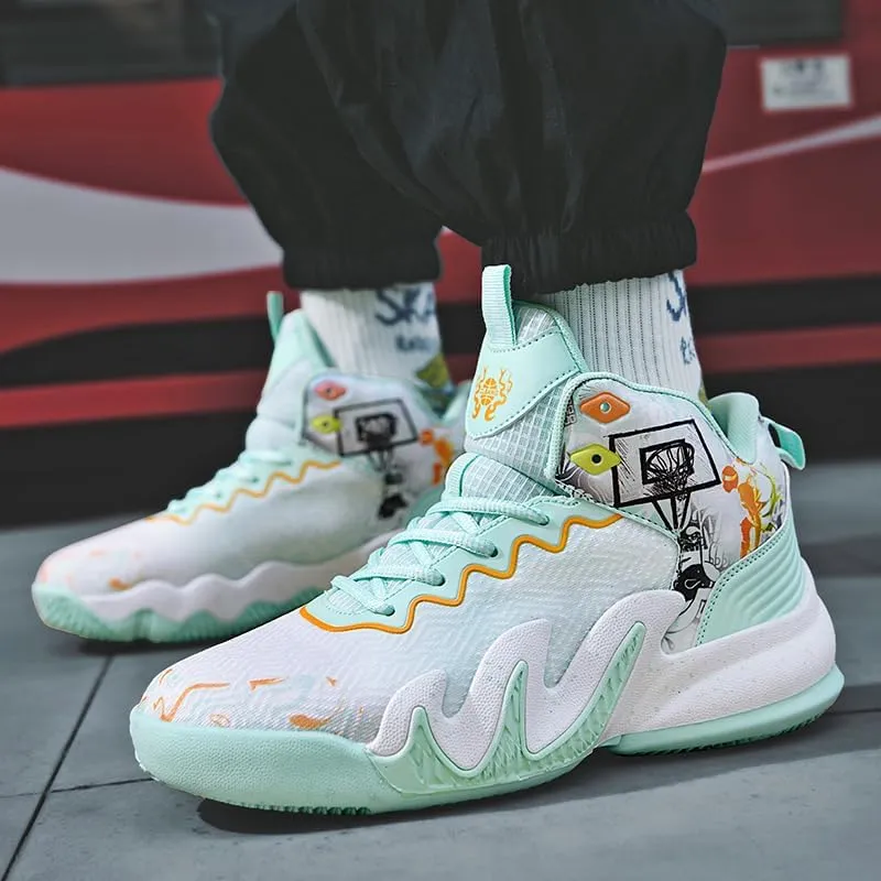 High Top Basketball Shoes Men Shoes Women Shoes Non-Slip Breathable Outdoor Shoes Fashion Graffiti Training Shoes Volleyball Shoes