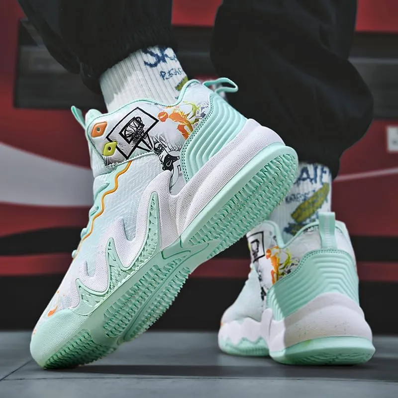 High Top Basketball Shoes Men Shoes Women Shoes Non-Slip Breathable Outdoor Shoes Fashion Graffiti Training Shoes Volleyball Shoes
