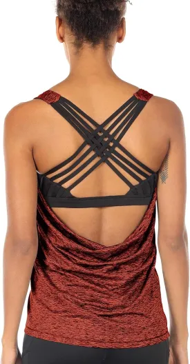 icyzone Women's Open Back Workout Athletic Yoga Tank Tops with Built in Bra