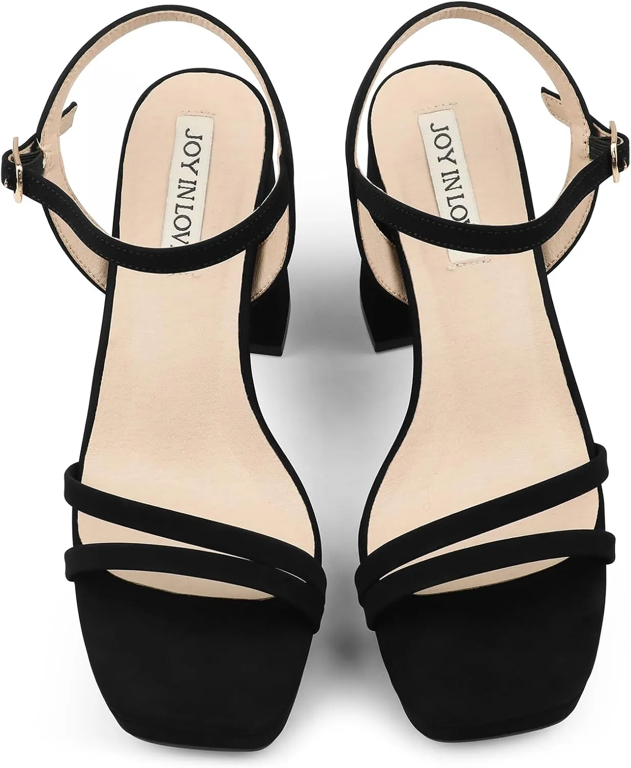 JOY IN LOVE Platform Heels for Women 3.5 Inch Chunky Block Heel Ankle Strap Sandals