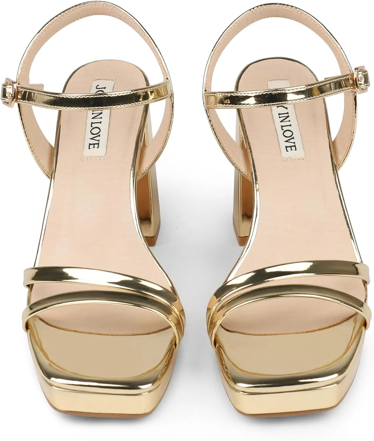 JOY IN LOVE Platform Heels for Women 3.5 Inch Chunky Block Heel Ankle Strap Sandals