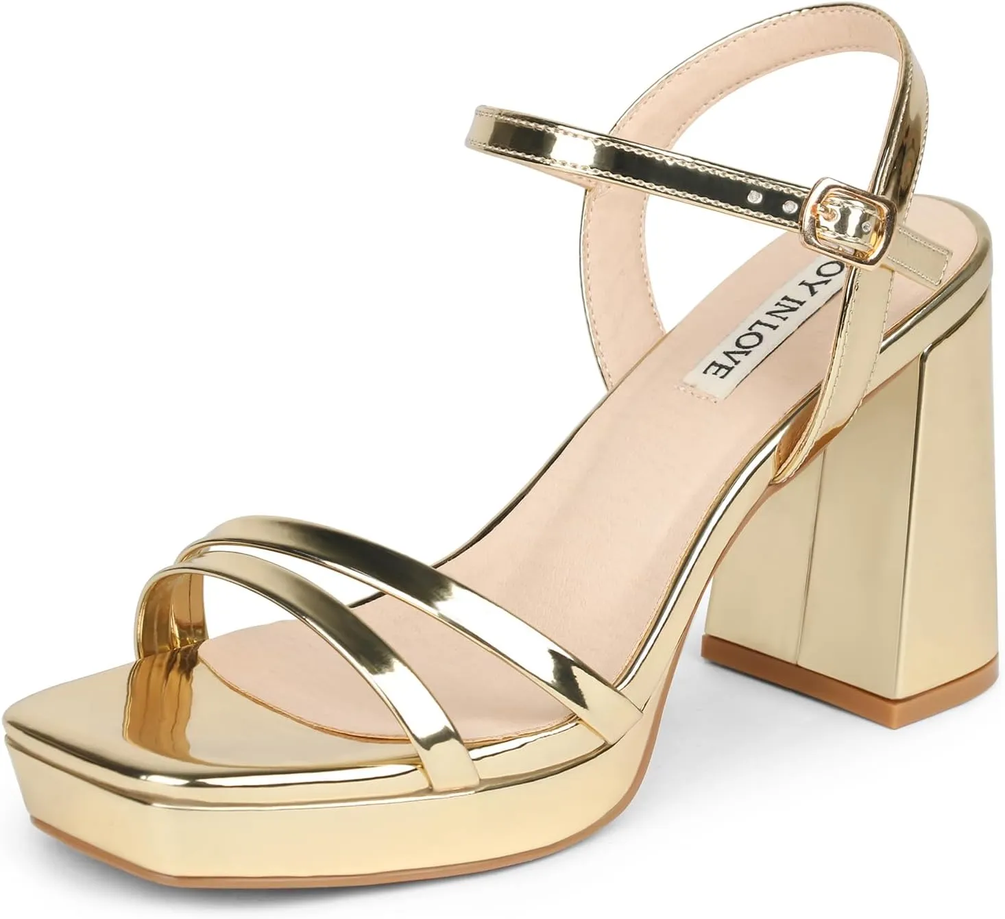 JOY IN LOVE Platform Heels for Women 3.5 Inch Chunky Block Heel Ankle Strap Sandals