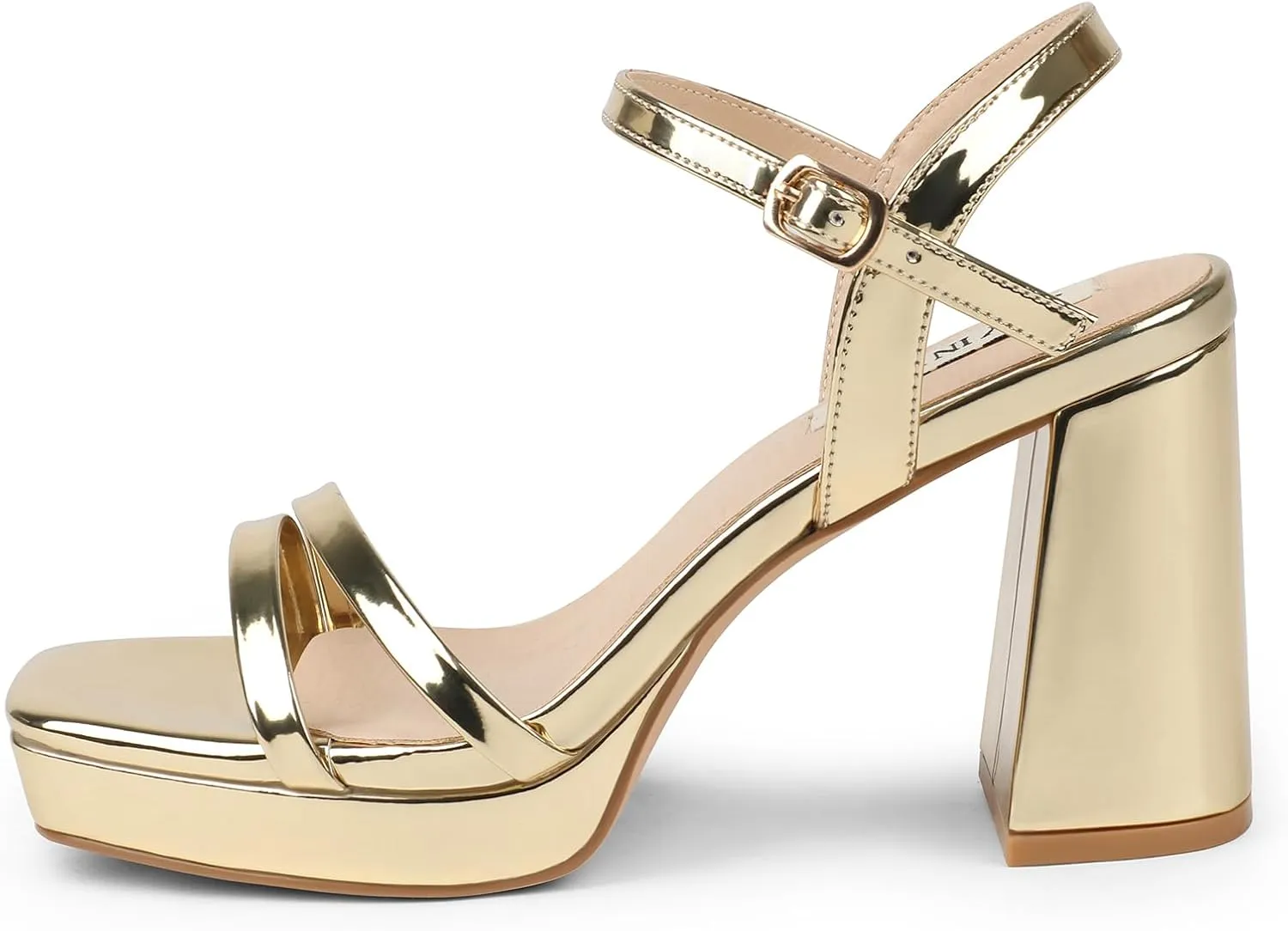 JOY IN LOVE Platform Heels for Women 3.5 Inch Chunky Block Heel Ankle Strap Sandals