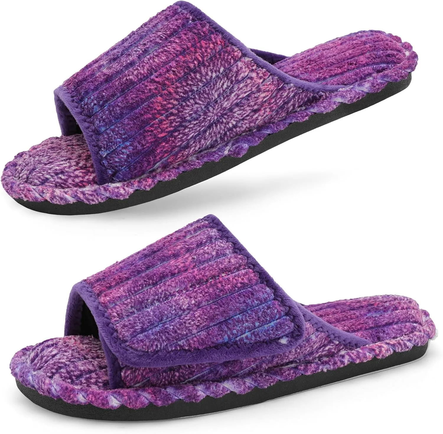 LeIsfIt Slippers for Women Adjustable Open Toe House Slippers Wide Diabetic Shoes Memory Foam Bedroom Slides Arthritis Edema House Shoes