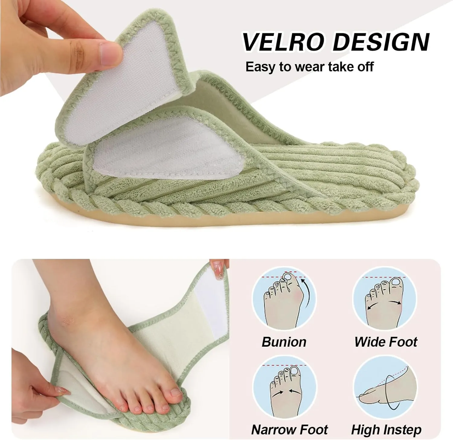 LeIsfIt Slippers for Women Adjustable Open Toe House Slippers Wide Diabetic Shoes Memory Foam Bedroom Slides Arthritis Edema House Shoes